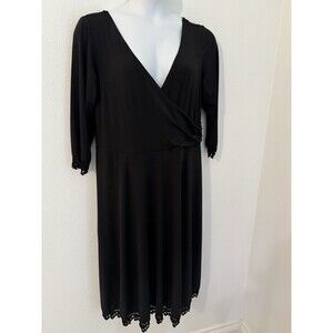 Maggy London Dress Women's Size 18W Vneck Faux Wrap Black Crochet Trim EUC